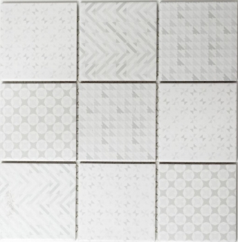 Hand pattern retro vintage mosaic tile ceramic white Geo White MOS22B-1401_m