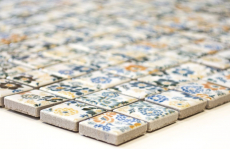Hand-patterned mosaic tile retro vintage ceramic white colorful flowers tile backsplash MOS18C-1401_m