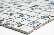 Mosaic tiles retro vintage ceramic white blue flower kitchen splashback MOS18D-1404_f | 10 mosaic mats