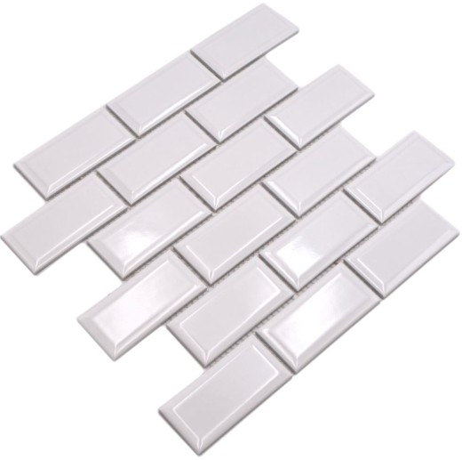 Metro Subway tiles WHITE facet mosaic tile ceramic backsplash kitchen wall MOS26M-0101