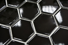 Hand-painted mosaic tile ceramic hexagon black glossy shower splashback MOS11B-0302_m