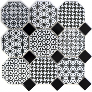 Mosaic tiles ceramic octagon MISTO white glossy black mosaic wall kitchen splashback MOSOcta-0301_f | 10 mosaic mats