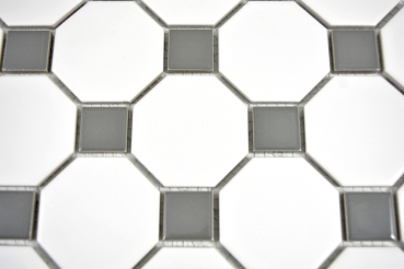 Mosaic tiles ceramic metal gray octagon white matt metal glossy MOS13-0122_f | 10 mosaic mats