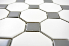 Mosaic tiles ceramic metal gray octagon white matt metal glossy MOS13-0122_f | 10 mosaic mats