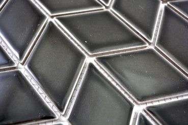 Hand-patterned mosaic tile ceramic white diamond black glossy wave kitchen splashback MOS13DS-0302_m