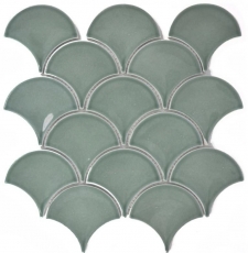 Fan mosaic tile ceramic fish scale drop pastel petrol tile WC bathroom tile kitchen wall - MOS13-FS18