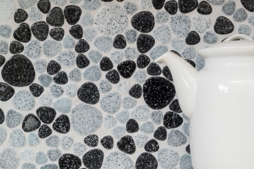 Hand-painted pebble mosaic Pebbles gray black Spots shower tray tile backsplash MOS12-0103_m