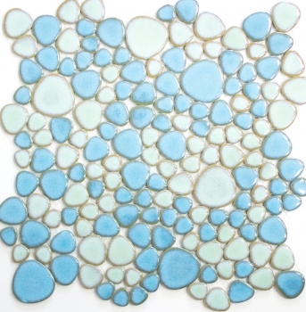Pebble mosaic Pebbles ceramic turquoise green light blue shower tile backsplash MOS12-0401_f | 10 mosaic mats