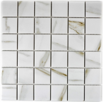 Hand-painted mosaic tile Calacatta white beige ceramic porcelain stoneware tile backsplash MOS14-0112_m
