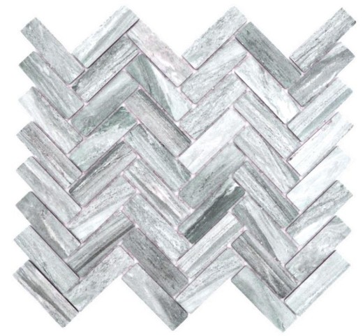 Herringbone mosaic tile ceramic stone look gray shower splashback tile mirror MOS24-SO32