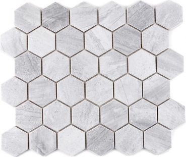 Hand-painted mosaic tile ceramic hexagon travertine gray matt tile backsplash kitchen MOS11G-0202_m
