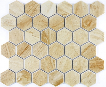 Hand-painted mosaic tile ceramic hexagon travertine beige matt tile backsplash kitchen MOS11G-1202_m