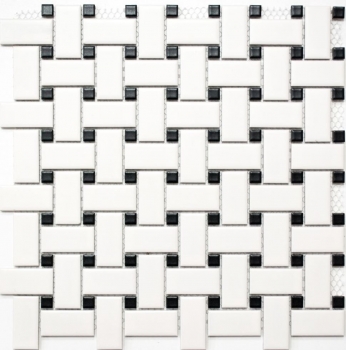 Hand-painted mosaic tile ceramic basket white matt black matt MOS13-CBAS19_m