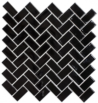 Hand pattern mosaic tile ceramic herringbone black glossy mosaic tile floor tile MOS24-CHB6BG_m