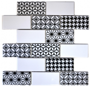 Hand sample mosaic tile gray white black subway tile backsplash kitchen glossy MOS26M-0103_m