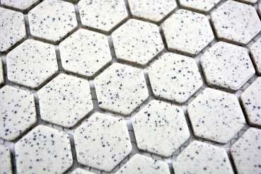 Hand-patterned mosaic tile ceramic cream white hexagaon speckled unglazed MOS11A-0103-R10_m