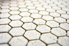 Hand-patterned mosaic tile ceramic cream white hexagaon speckled unglazed MOS11A-0103-R10_m