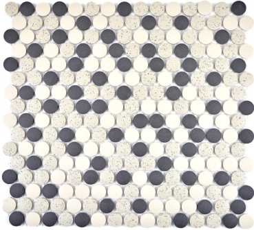 Hand pattern mosaic tile ceramic beige black button shower tray floor tile unglazed MOS10-0113-R10_m