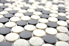 Hand pattern mosaic tile ceramic beige black button shower tray floor tile unglazed MOS10-0113-R10_m