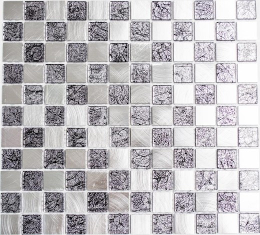 Mosaic tile aluminum glass mosaic checkerboard black anthracite silver MOS49-0302