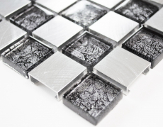 Hand sample mosaic tile aluminum translucent glass mosaic Crystal Alu checkerboard black silver MOS49-0302_8mm_m