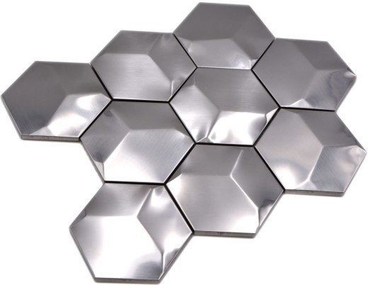 Stainless steel mosaic tile silver hexagon 3D brushed matt tile backsplash kitchen wall