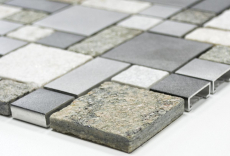 Mosaic tile quartzite natural stone aluminum silver gray light beige combination MOS49-525