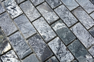 Hand-patterned mosaic tile Quartzite natural stone Brick silver-grey polished MOS28-0202_C_m
