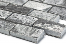 Mosaic tile Quartzite natural stone Brick silver-grey polished MOS28-0202_C_f