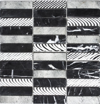 Hand pattern mosaic tile marble natural stone rectangle stone carving silver black MOS40-STN89_m
