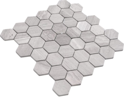 Marble mosaic tile natural stone hexagon light gray cream stripes shower wall floor tile backsplash - MOS44-1205