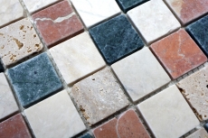 Marble mosaic tile natural stone cream beige red green random shower screen - MOS42-1204
