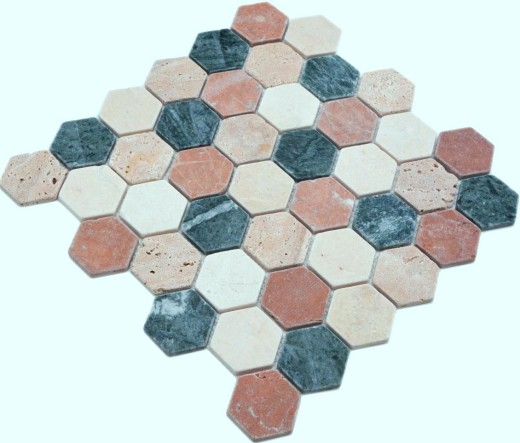 Marble mosaic tile natural stone cream beige red green hexagon random wall tile - MOS42-1213