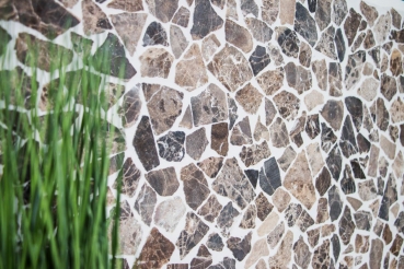 Mosaic quarry marble natural stone polygonal Impala dark brown flamed wall cladding splashback - MOS44-1306