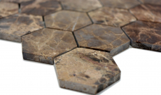 Hand-painted mosaic tile Marble natural stone Hexagon Impala brown flamed MOS42-1313_m