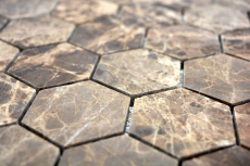 Hand-painted mosaic tile Marble natural stone Hexagon Impala brown flamed MOS42-1313_m