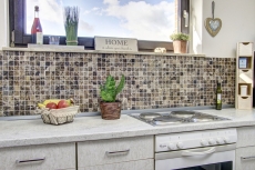 Marble mosaic tile natural stone dark brown mix polished glossy backsplash kitchen - MOS42-1306
