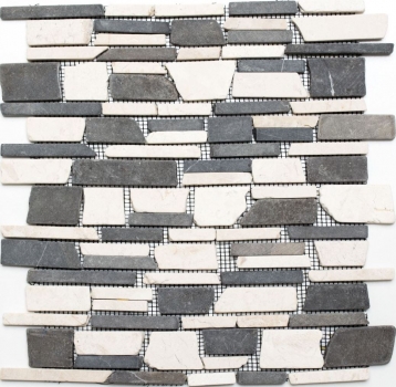 Hand-painted mosaic tile marble natural stone beige black brick mosaic BianconeJava MOS40-0205_m