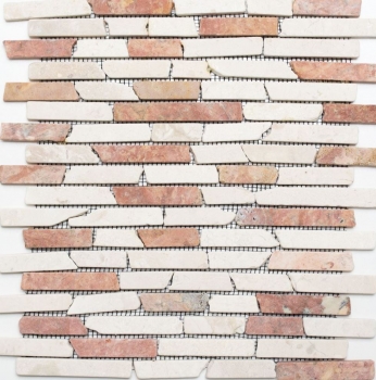Hand sample mosaic tile marble natural stone beige red Brick RossoCream MOS40-0135_m