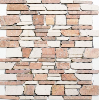 Hand-painted mosaic tile marble natural stone beige red brick mosaic Biancone Rosso MOS40-0225_m