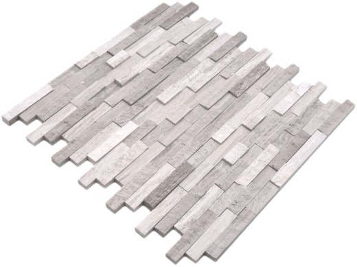 Splitface marble mosaic stone wall natural stone brick light gray stripes backsplash wall tile - MOS40-3D20
