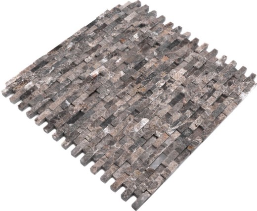 Splitface marble mosaic stone wall natural stone dark brown brick wall bond 3D look kitchen bathroom - MOS40-3D76
