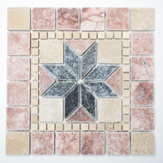 Rossone travertine natural stone beige red teracotta black decor inlay tile backsplash wall cladding kitchen - MOSRos-74034
