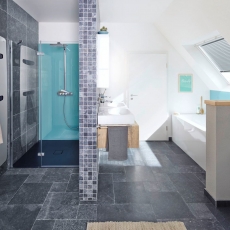 Tile Marble natural stone Nero black anthracite dark gray natural stone tile Roman bond antique look floor - MOSF-45-43000