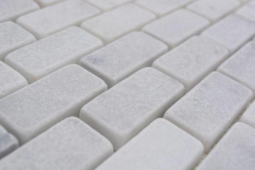 Marble mosaic tile natural stone brick wall bond Ibiza white light gray tile backsplash kitchen - MOSSopo-46692