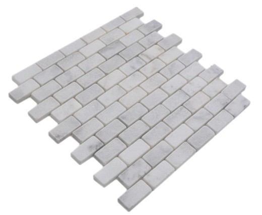 Marble mosaic tile natural stone brick wall bond Ibiza white light gray tile backsplash kitchen - MOSSopo-46692