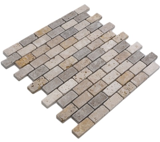 Travertine mosaic tiles terrace wall floor natural stone beige brown golden brown brick brick look tile backsplash wall tile kitchen tile - MOS43-46474