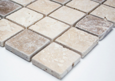 Hand sample mosaic kitchen splashback Travertine natural stone beige brown Chiaro + Noche Travertine MOS43-1216_m