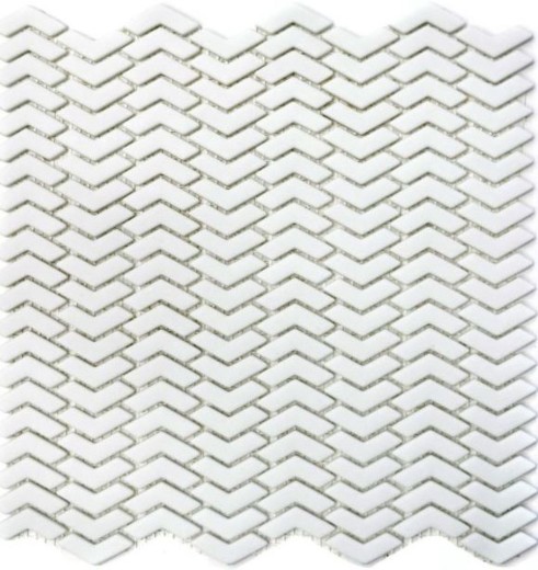 Hand-painted mosaic tile ECO Recycling GLASS Herringbone Enamel white matt MOS140-HB37W_m