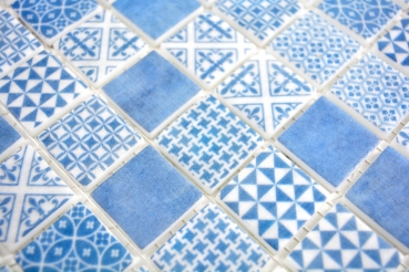 Retro vintage mosaic tile ECO GLASS blue patchwork MOS145-P-40_f | 10 mosaic mats